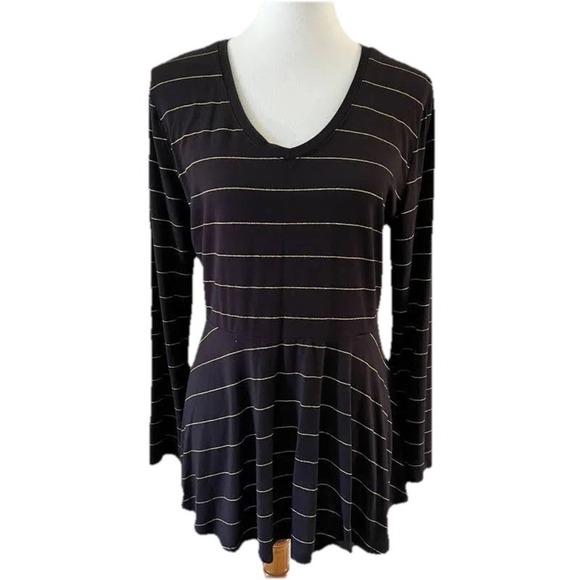 Matilda Jane Top Black Enjoy the Party Tee Gold Striped Peplum Hem - Picture 1 of 6